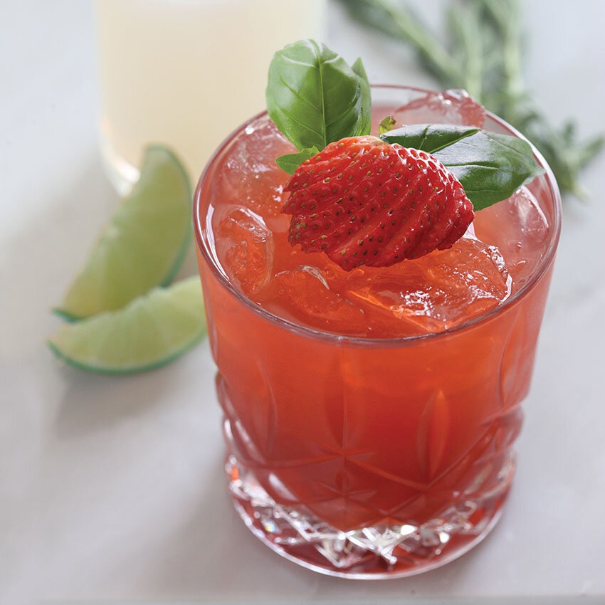 Strawberry Limeade whiskey cocktail in a glass