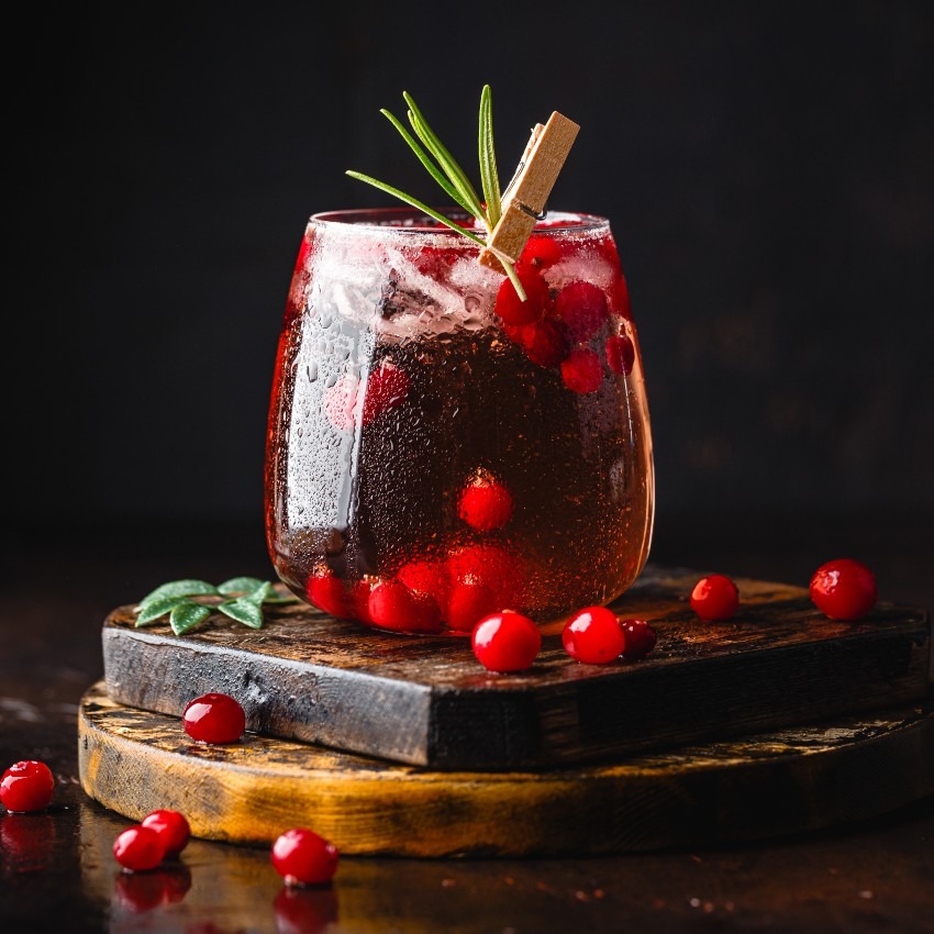 cranberry cocktail using bird dog candy cane flavored whiskey